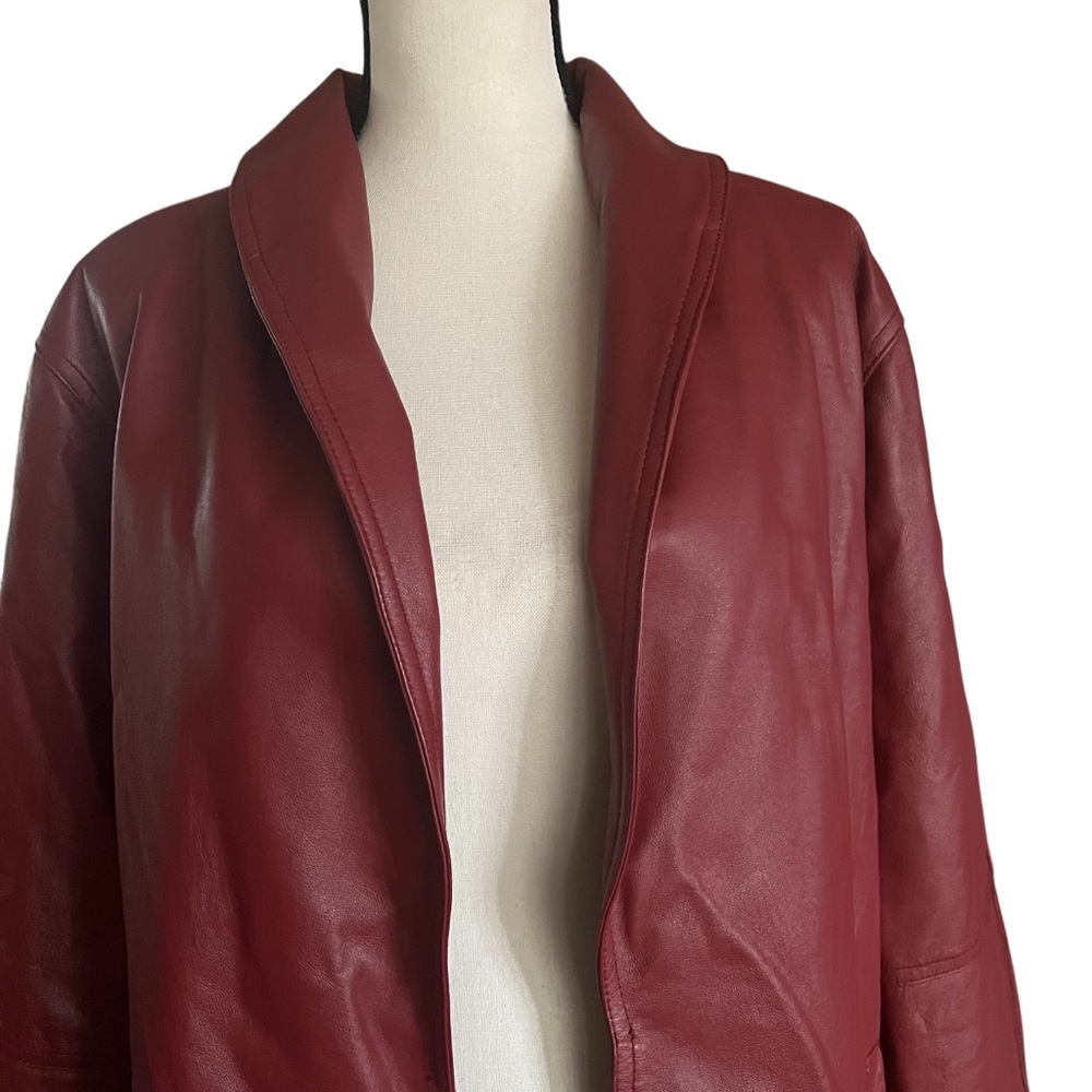 Dark Red Genuine 100% Leather Open Front Womens Coat. Sz 20W - Picture 3 of 9
